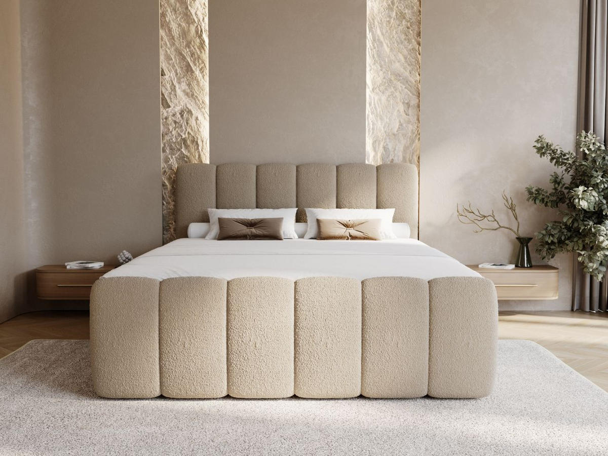 BOXBETT Cloud 140x200 Bouclé-Stoff Braun - Braun, Holz/Textil (140/200cm) - Graingold