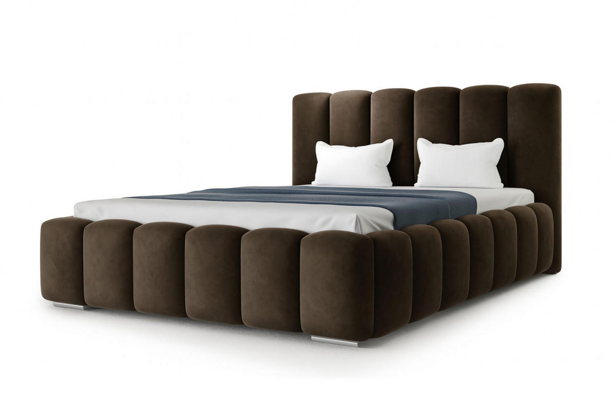 POLSTERBETT BARON mit Kopfteil, 140 x 200 cm, Doppelbett mit Bettkasten und Lattenrost aus Velourstoff, Velourstoff, Frabe: Braun - Braun, Holz/Kunststoff (140/200cm) - Agmat-Furniture