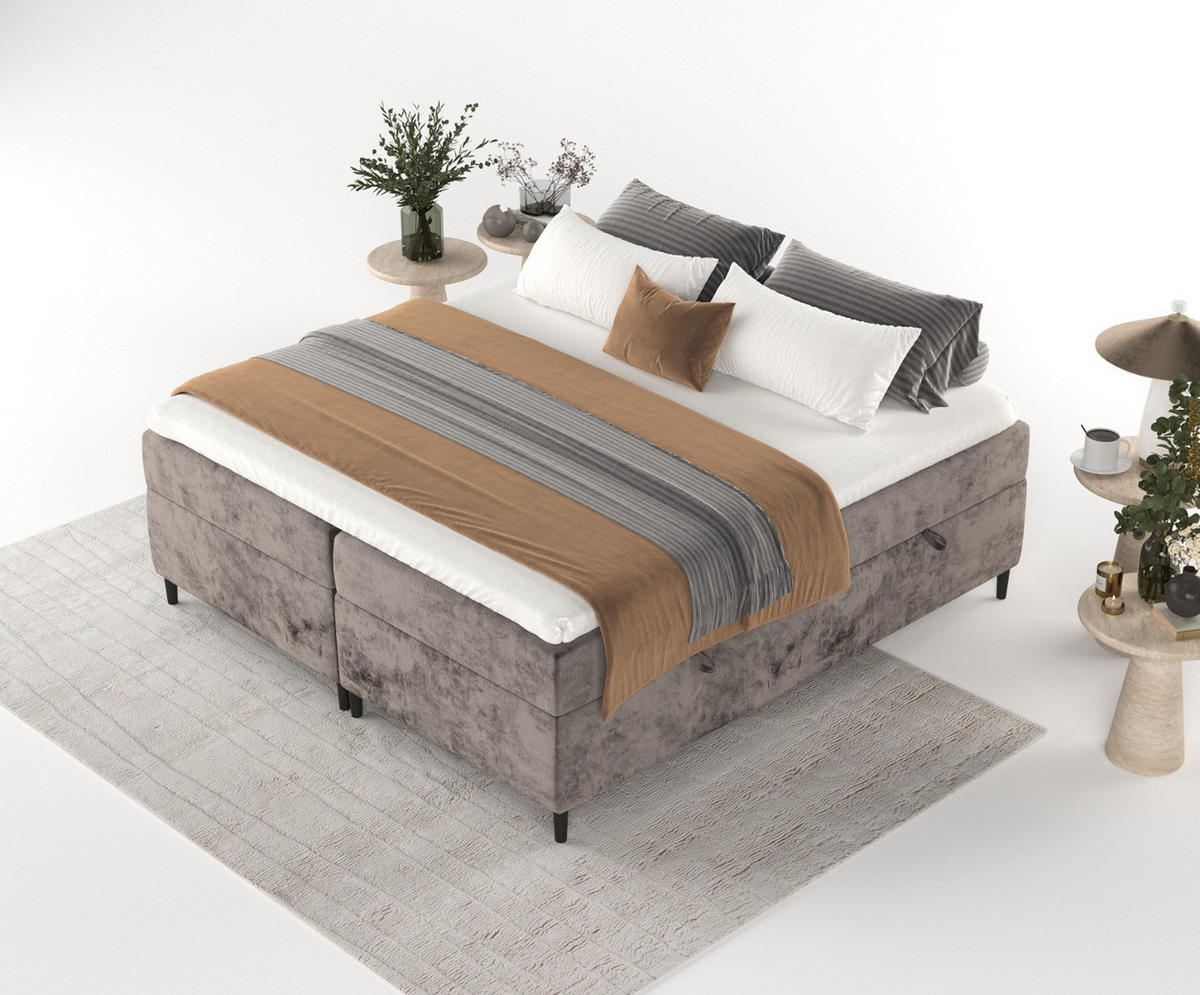 BOXBETT Theo 160/200 cm Braun im Lotta Stoff - Schwarz/Braun, Holz/Holzwerkstoff (160/200cm) - AltaBeds
