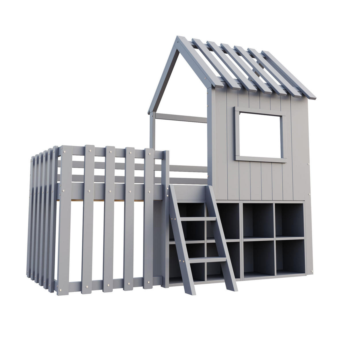 HOCHBETT aus Kiefernholz 90x200 cm Grau im Spielhaus-Design mit Stauraum - Grau, Holz (90/200cm) - IVMEU