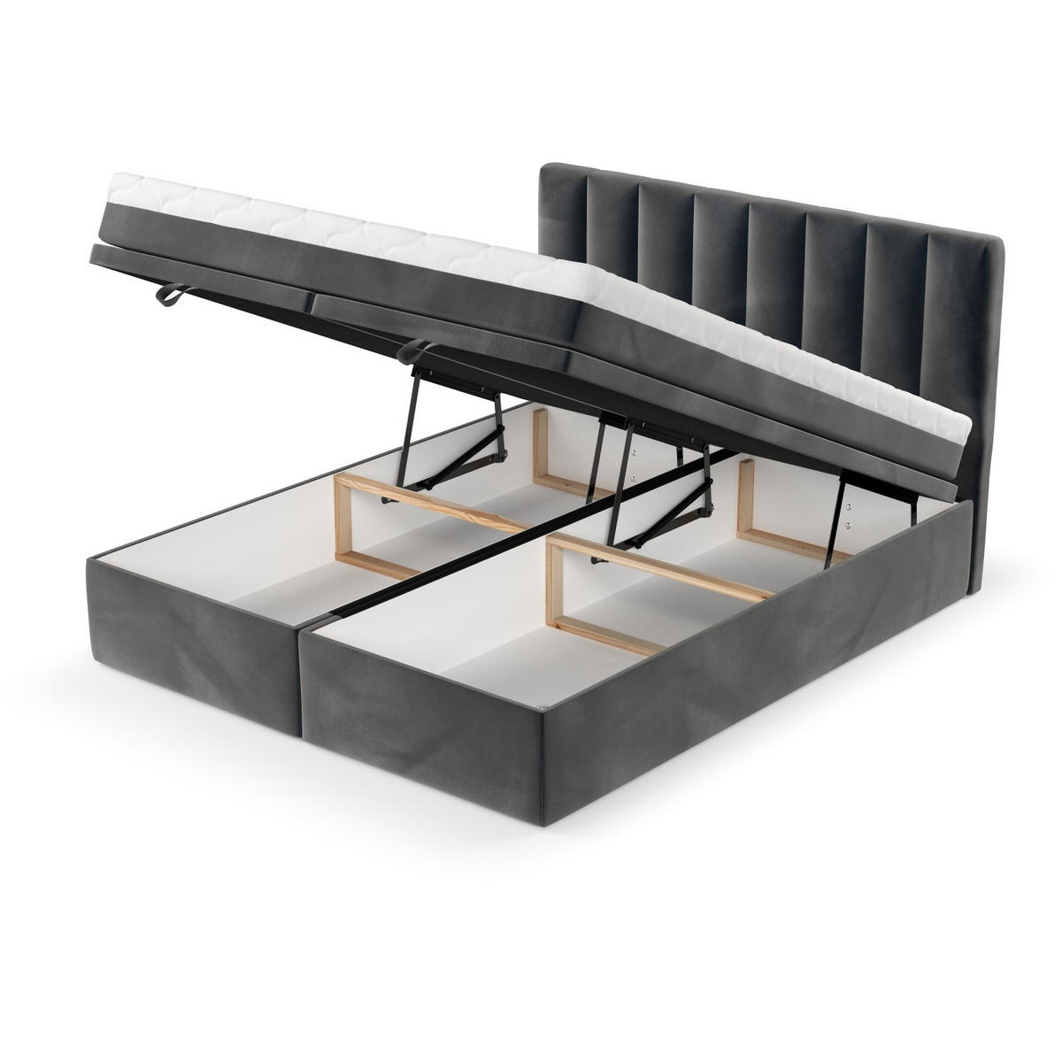 BOXBETT Lume 200/200 cm Anthrazit im Paros Stoff - Anthrazit/Schwarz, Holz/Holzwerkstoff (200/200cm) - AltaBeds