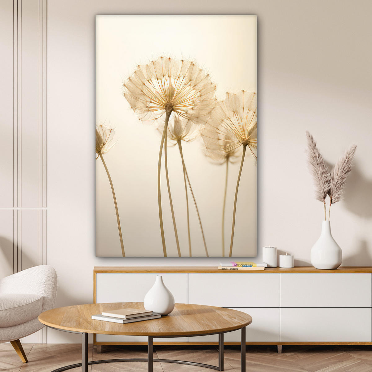 LEINWANDBILD Sonnenlicht - Löwenzahn - Botanisch - Blumen 80x120 cm - Creme, Textil (80/120cm) - MuchoWow