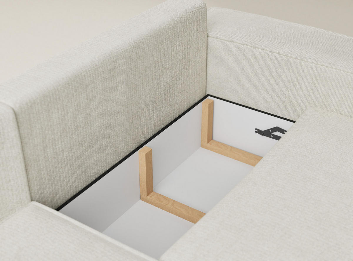 ECKSOFA MIT SCHLAFFUNKTION Tonga Creme Chenille-Stoff - Creme/Schwarz, Holz/Holzwerkstoff (105/225cm) - Maison de Reve