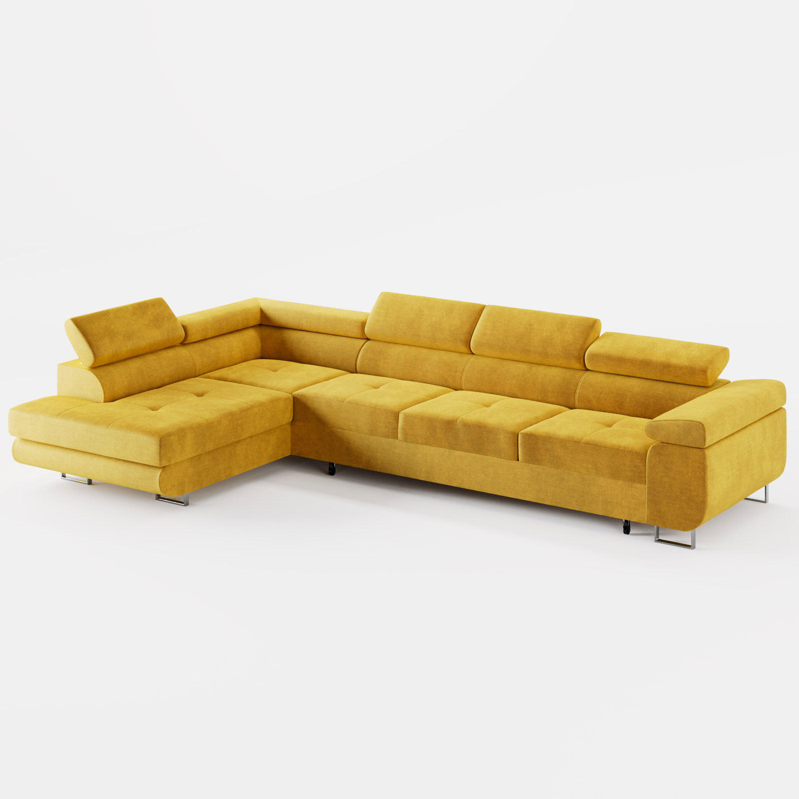 ECKSOFA VEMO NOVA Links Gelb Velours-Stoff mit Schlaffunktion und Bettkasten - Gelb, Textil (341/202cm) - Barchello