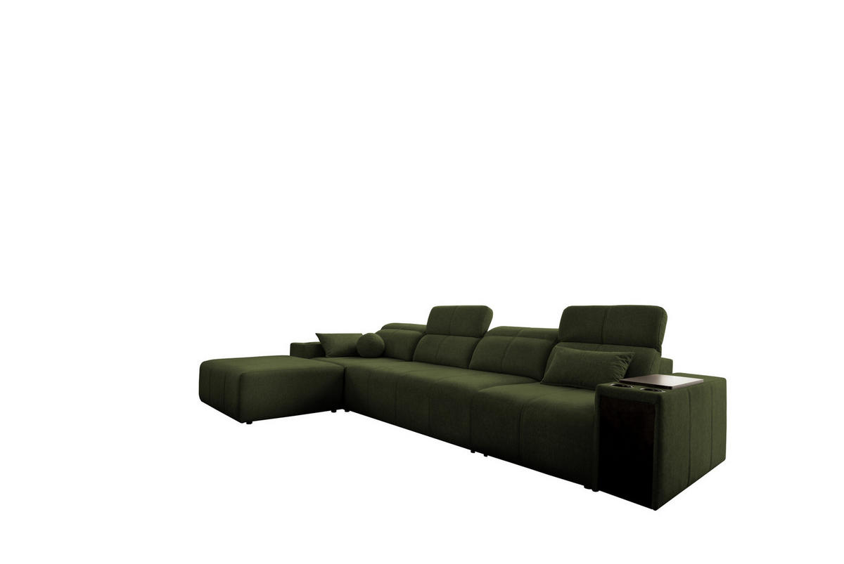 ECKSOFA mit Schlaffunktion und Mindy XII Stoff Verita Dunkelgrün Links - Dunkelgrün, Holz (202/348cm) - Kaiser Möbel