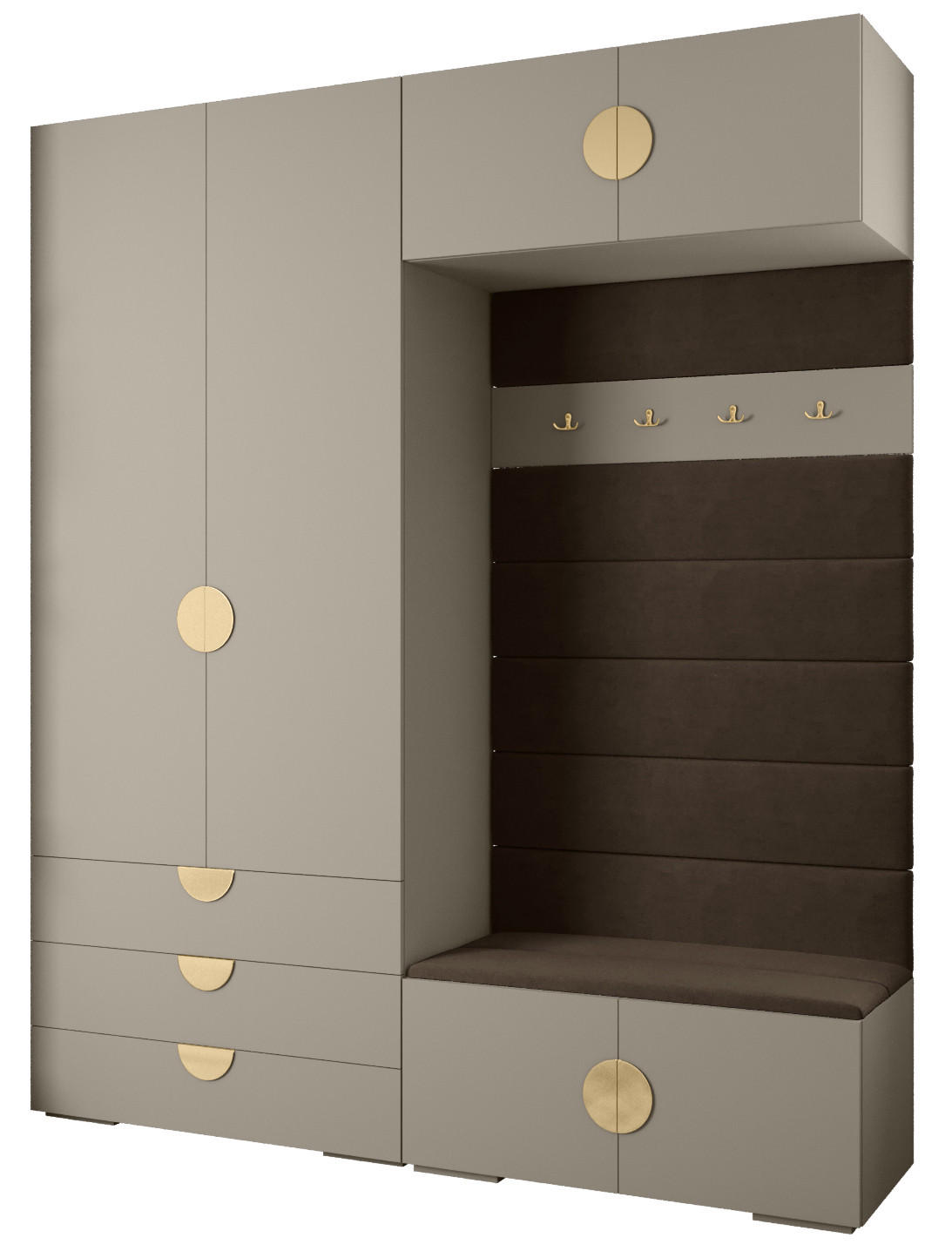 Abiks Möbel Garderoben-Set Kaschmir, Braun, Gold 200x236.7x47 cm