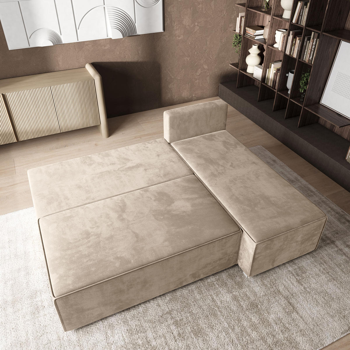 ROHOVÁ SEDAČKA BRISO krémová - šedá/krémová, dřevo/textil (200/140cm) - MASSENO