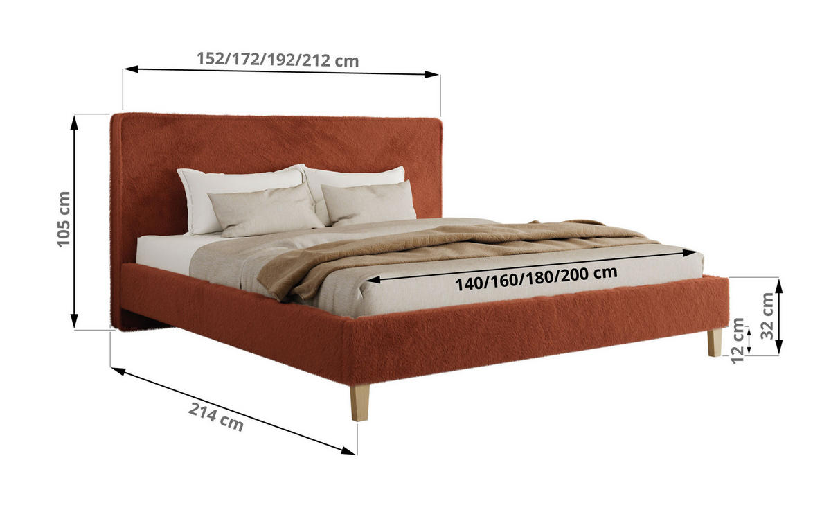 ČALÚNENÁ POSTEĽ LUMARO CLASSIC 140/200 - Oranžová Plyš - Matrac Multipocket - oranžová/jadrový buk, drevo/textil (140/200cm) - MKS