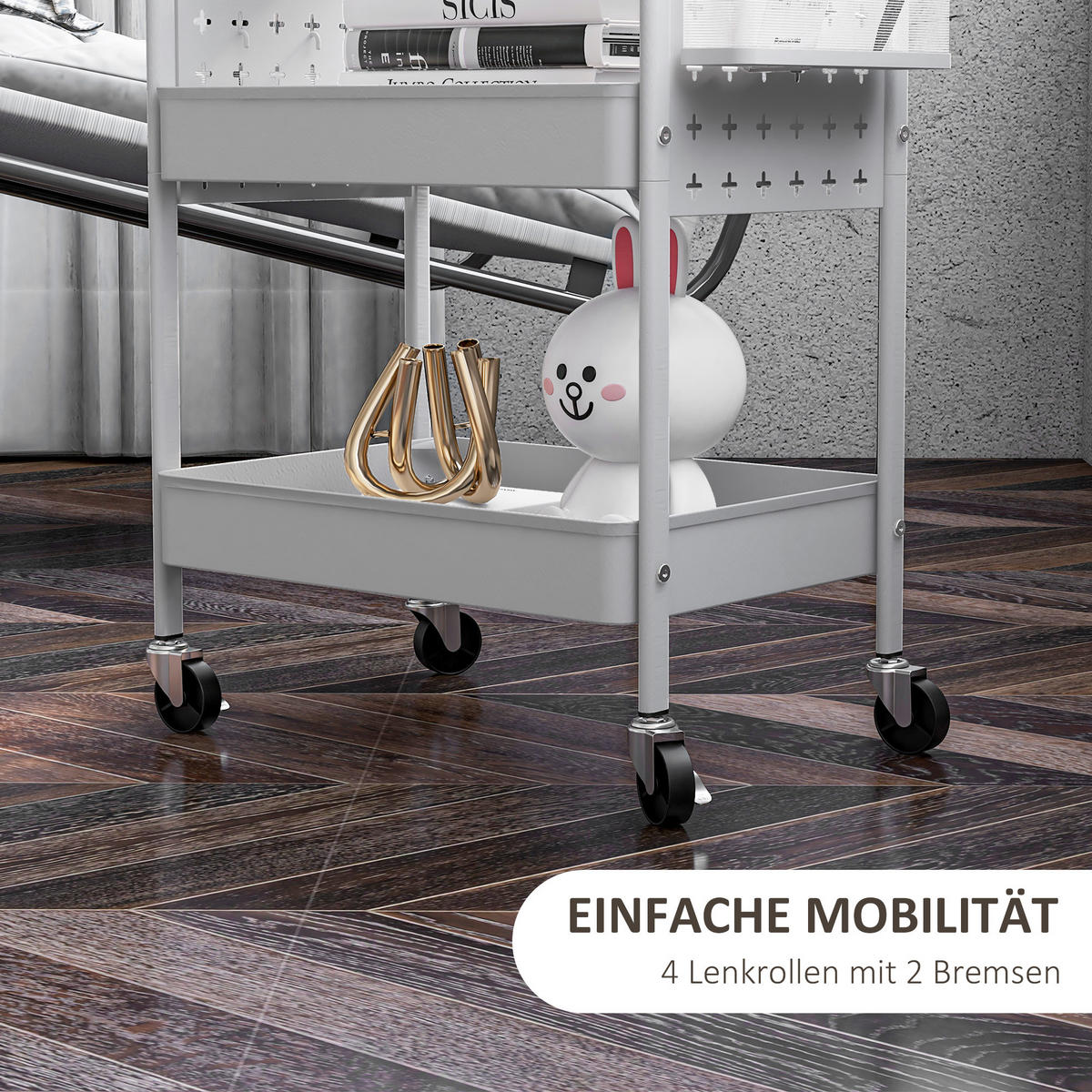 ROLLWAGEN, Servierwagen Aufbewahrungswagen mit 3 Etagen für Küche, Weiß - Weiß, Metall (30.5/75/53.5cm) - HOMCOM