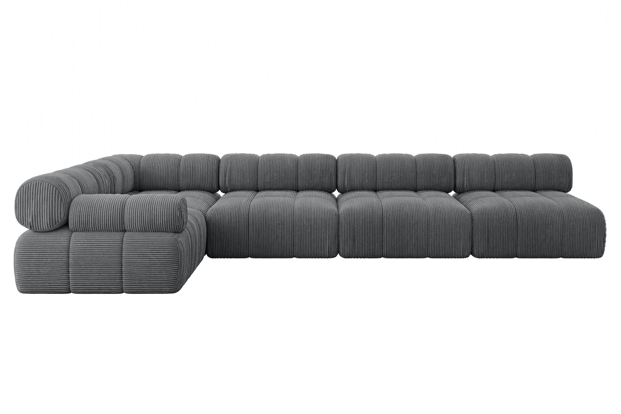 ECKSOFA modulares Sofa Mende-L3 - 380x190x70 cm Dunkelgrau Cord - Dunkelgrau, Holzwerkstoff/Textil (380/190cm) - ALTDECOR
