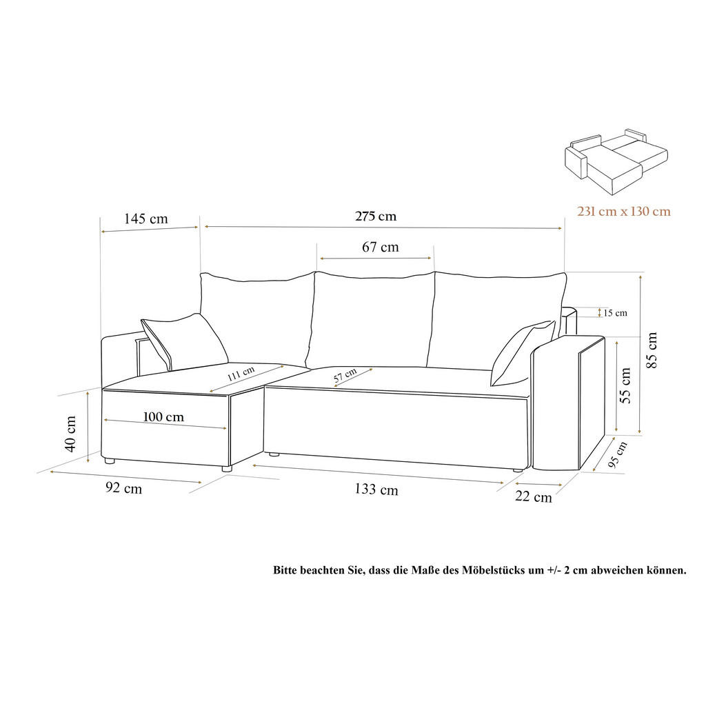 Thumbnail - 4All Home Ecksofa, Hellgrau, Holzwerkstoff, 3-Sitzer, 276x145 cm, Wohnzimmer, Sofas & Couches, Wohnlandschaften, Ecksofa...