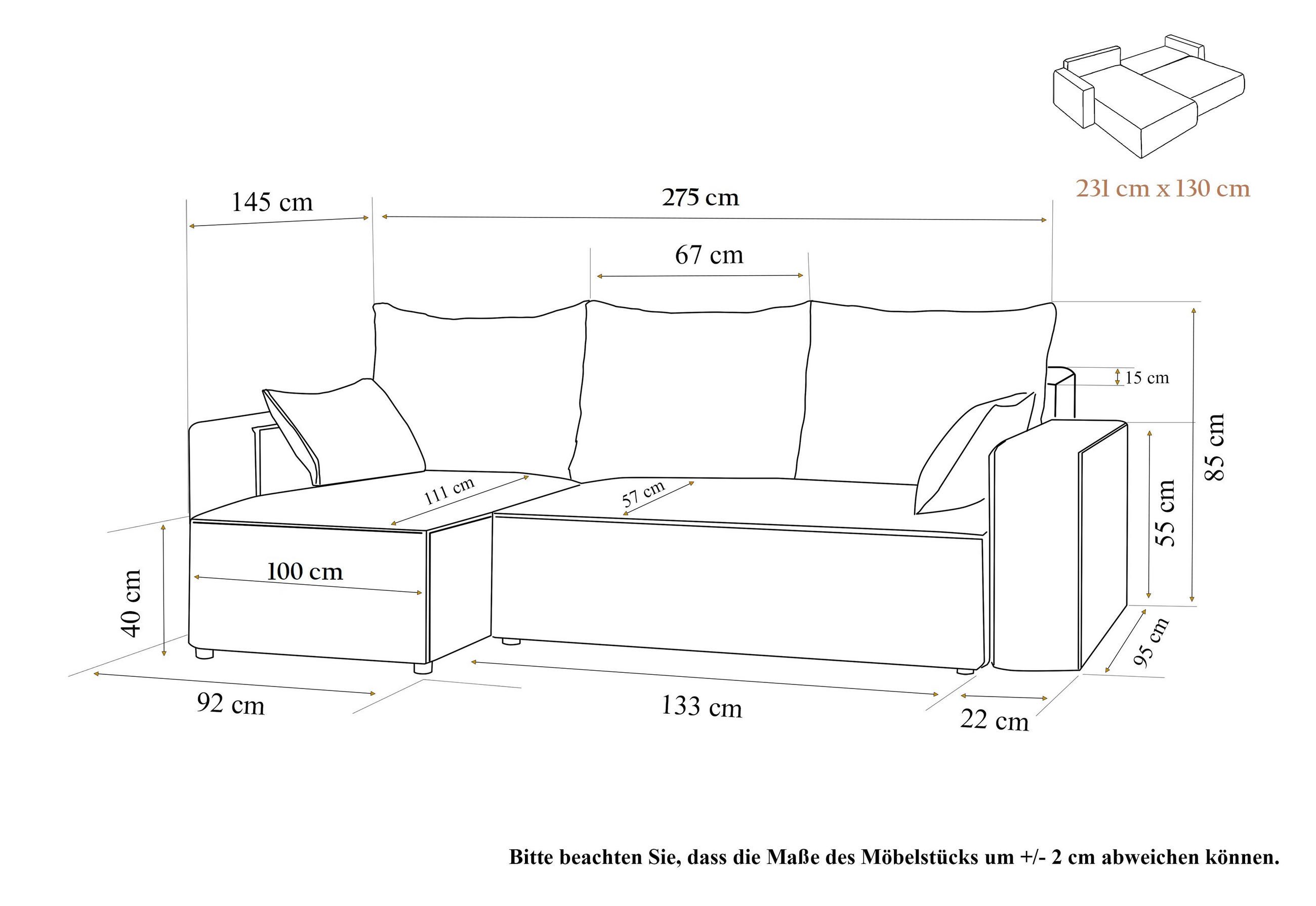 Thumbnail - 4All Home Ecksofa, Rot, Holzwerkstoff, 3-Sitzer, 276x145 cm, Wohnzimmer, Sofas & Couches, Wohnlandschaften, Ecksofas