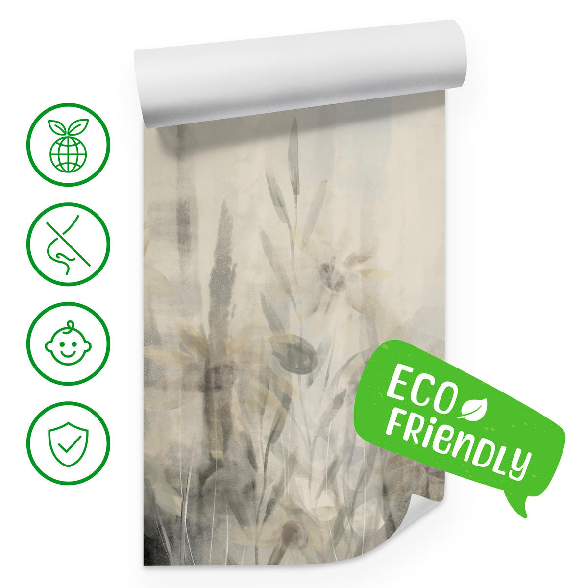 FOTOTAPETE Aquarell Blumen Blätter Abstraktion Vintage 250x175 - Beige/Grau, Papier (250/175cm) - Muralo