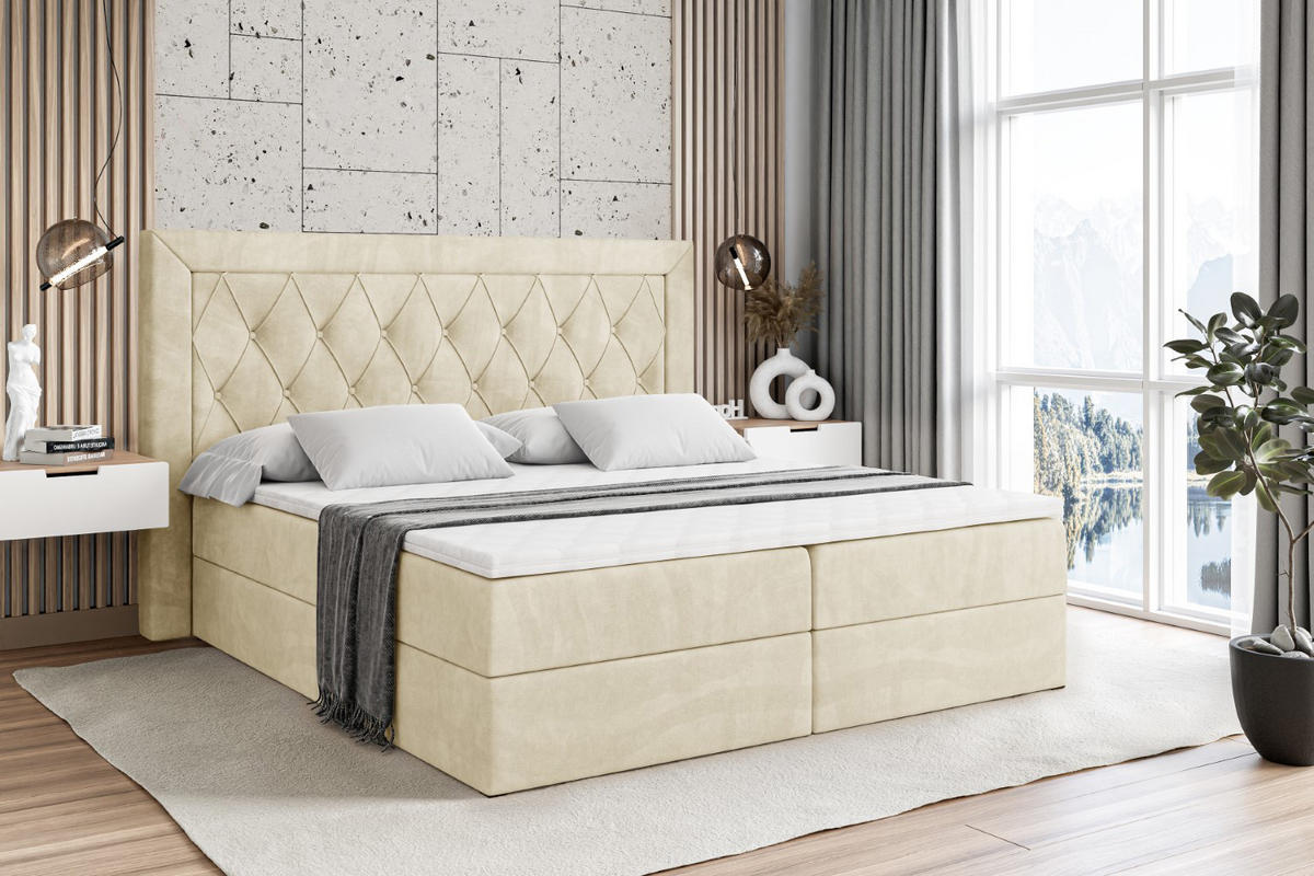 BOXBETT mit H4-Matratze und Lattenrost - NOEL - 180x200 Beige - Beige, Holzwerkstoff (180/200cm) - ALTDECOR