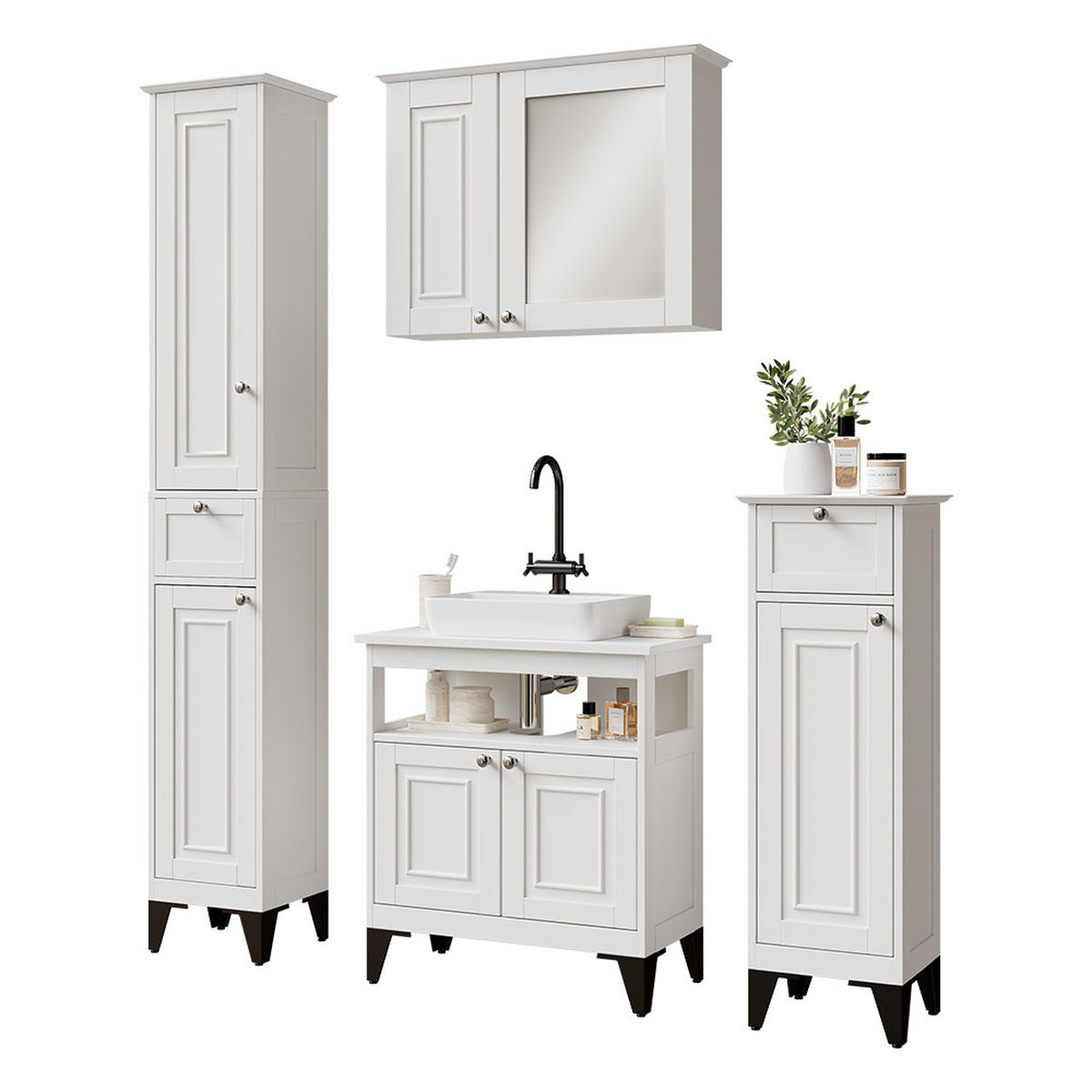 KUPAONSKI SET 4 KOMADA Vanity Bijela 4 dijela - bijela, drvni materijal (60/65/30cm) - Vicco