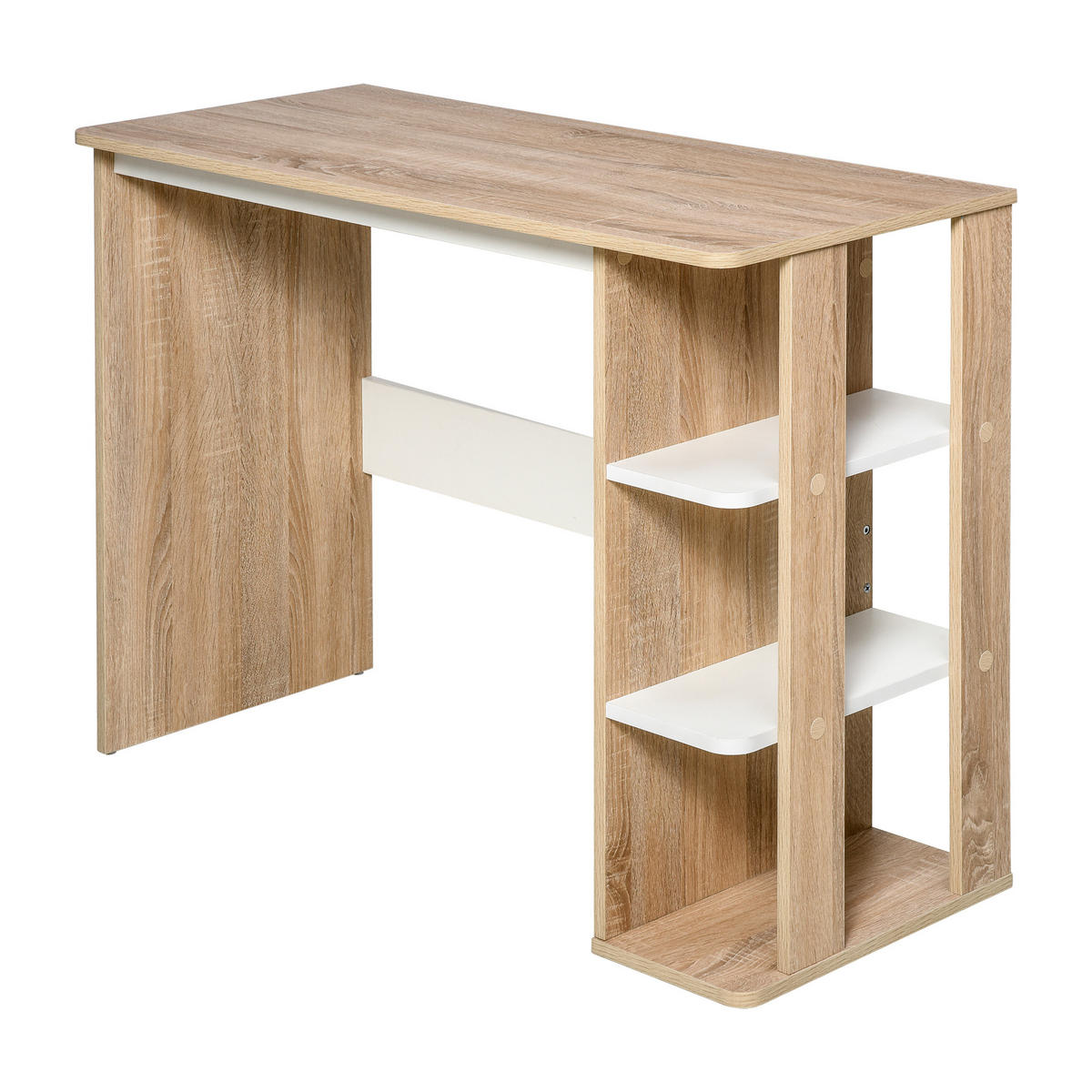 SCHREIBTISCH Eichefarben und Weiß mit 3 Regalfächern 100/44/74 cm - Beige, Holz (44/100/74cm) - PANGIVO