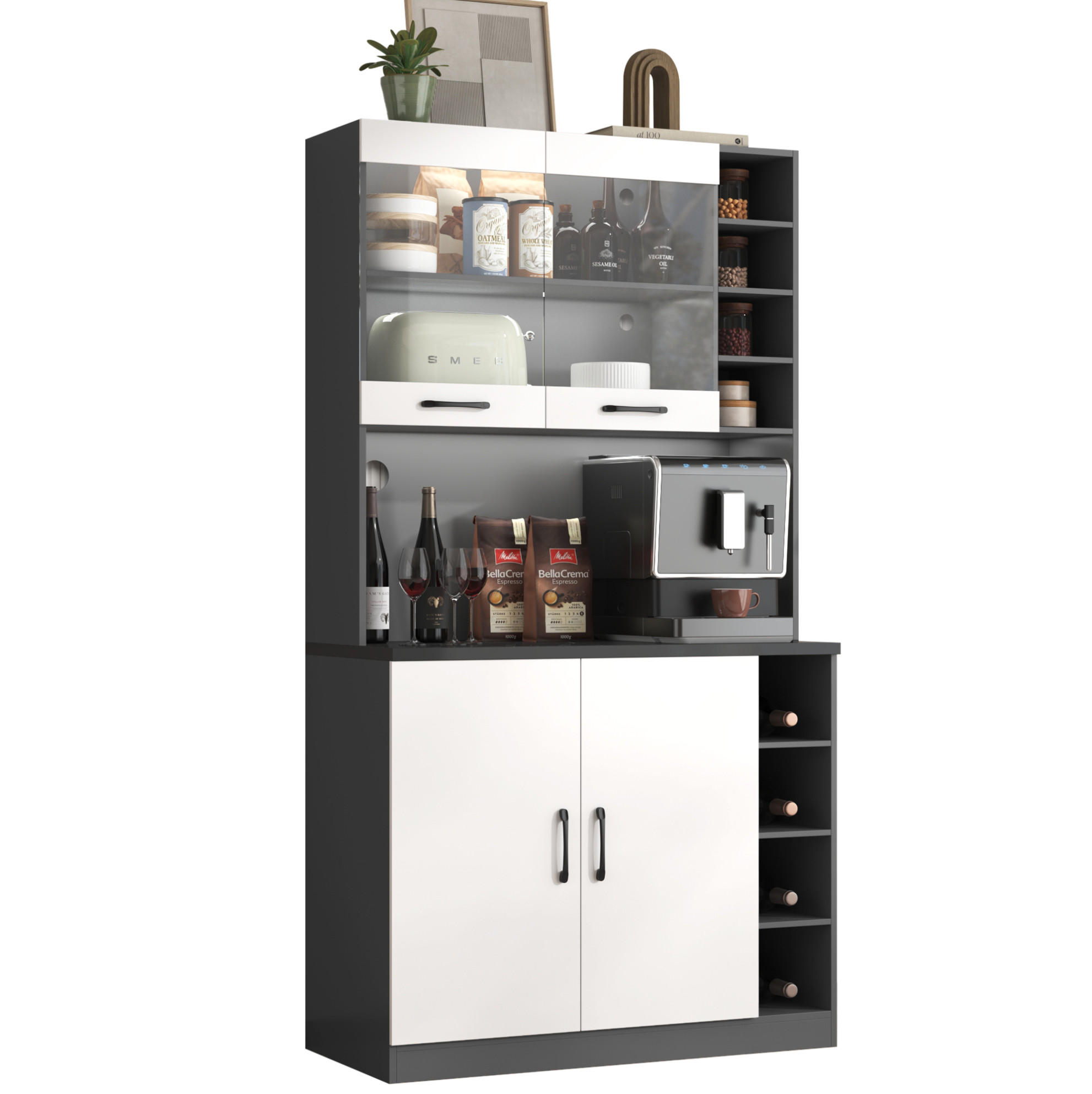 BUFFET 100/187/47 cm Grau/Weiß aus MDF mit LED-Beleuchtung - Weiß, Holzwerkstoff (47/187/100cm) - OKMYHOME