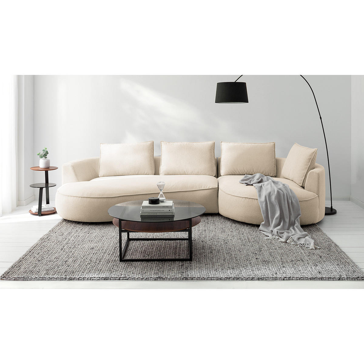 BIGSOFA - Beige/Schwarz, Kunststoff/Textil (322/82/154cm) - home24