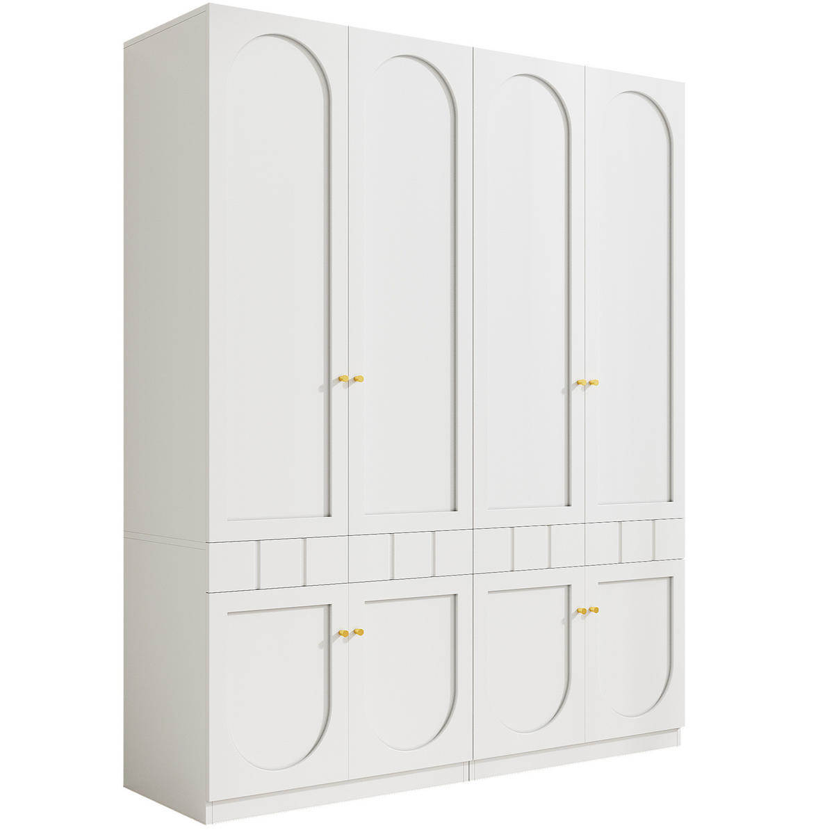 KLEIDERSCHRANK-SET aus MDF 160x50x200 cm Weiß mit Doppeltüren, Schubladen und Kleiderstange - Weiß, Holzwerkstoff (160/200/50cm) - Modfu