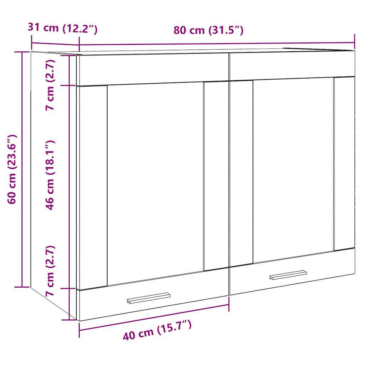 HÄNGEGLASSCHRANK Lyon Betongrau 80/31/60 Cm - Grau, Holzwerkstoff (31/60/80cm) - vidaXL