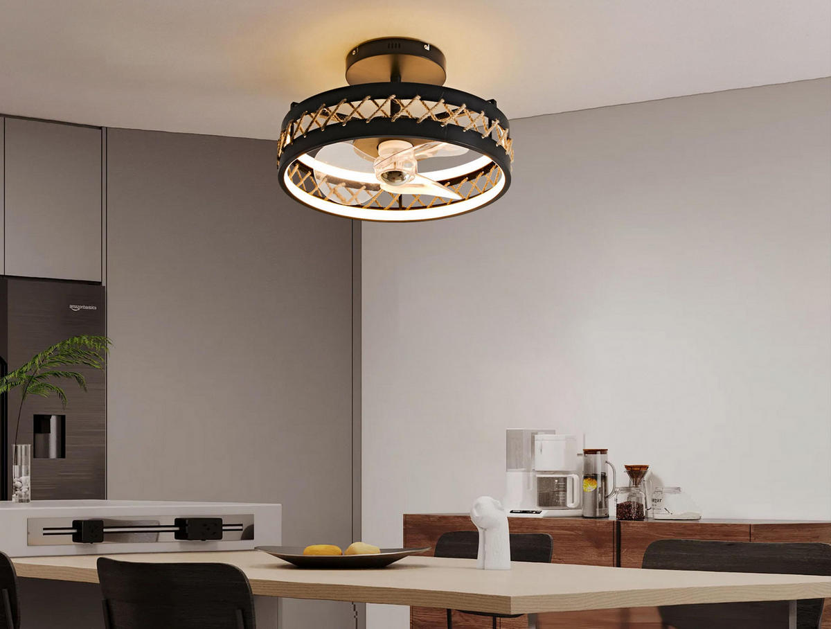 LED-DECKENLAMPE Schwarz mit integriertem Ventilator 65 W - Schwarz, Kunststoff (50/50/14cm) - Purline