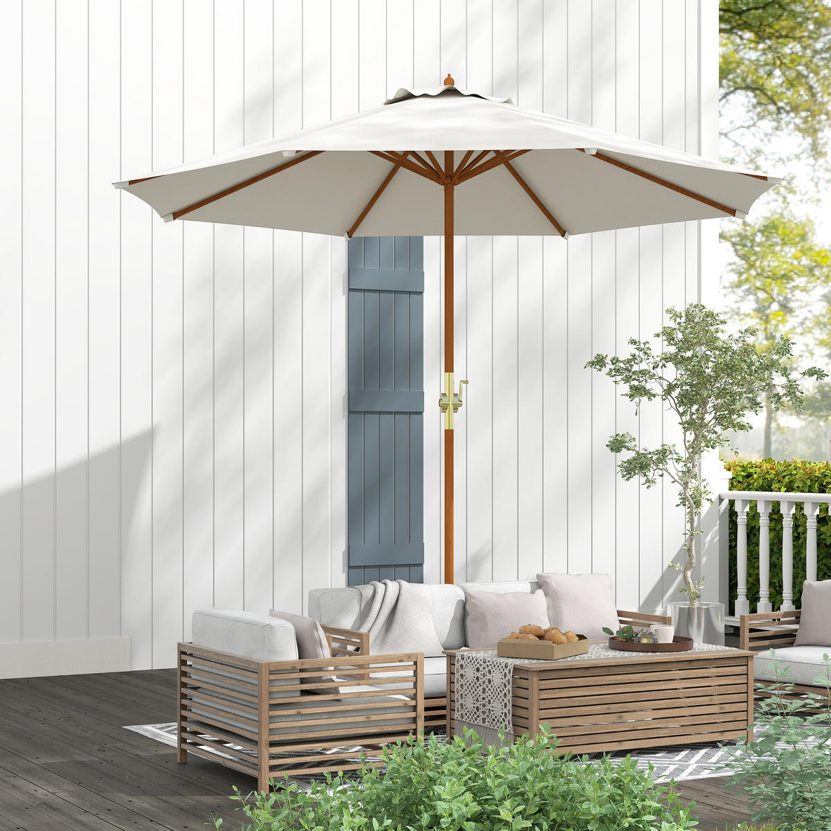 SONNENSCHIRM, Polyester, Creme - Creme, Kunststoff (270/270cm) - Outsunny