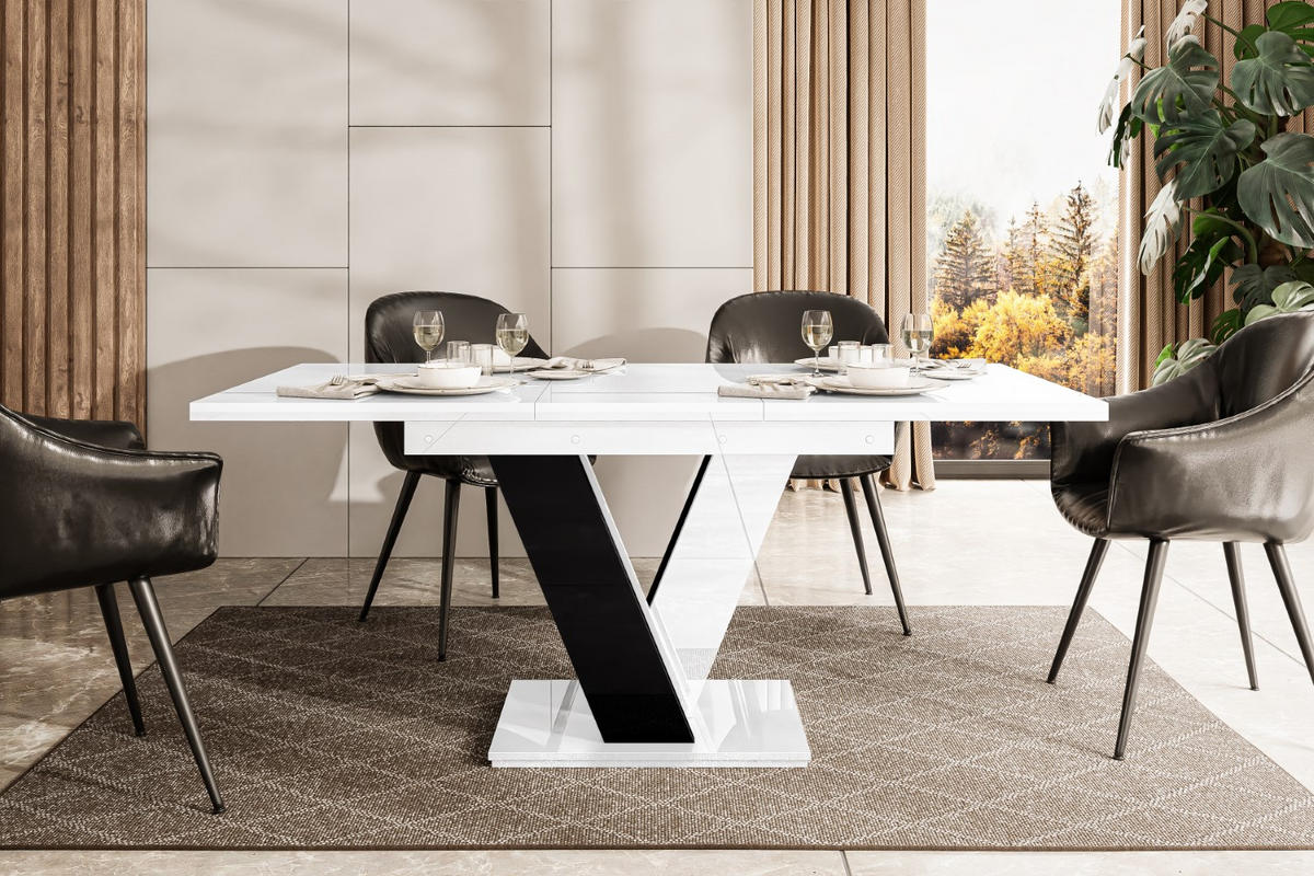 ESSTISCH ausziehbar 120 -160x80x75 cm - Hochglanz Weiß/Hochglanz Schwarz - ASIV - Weiß, Holzwerkstoff (120/80/75cm) - ALTDECOR