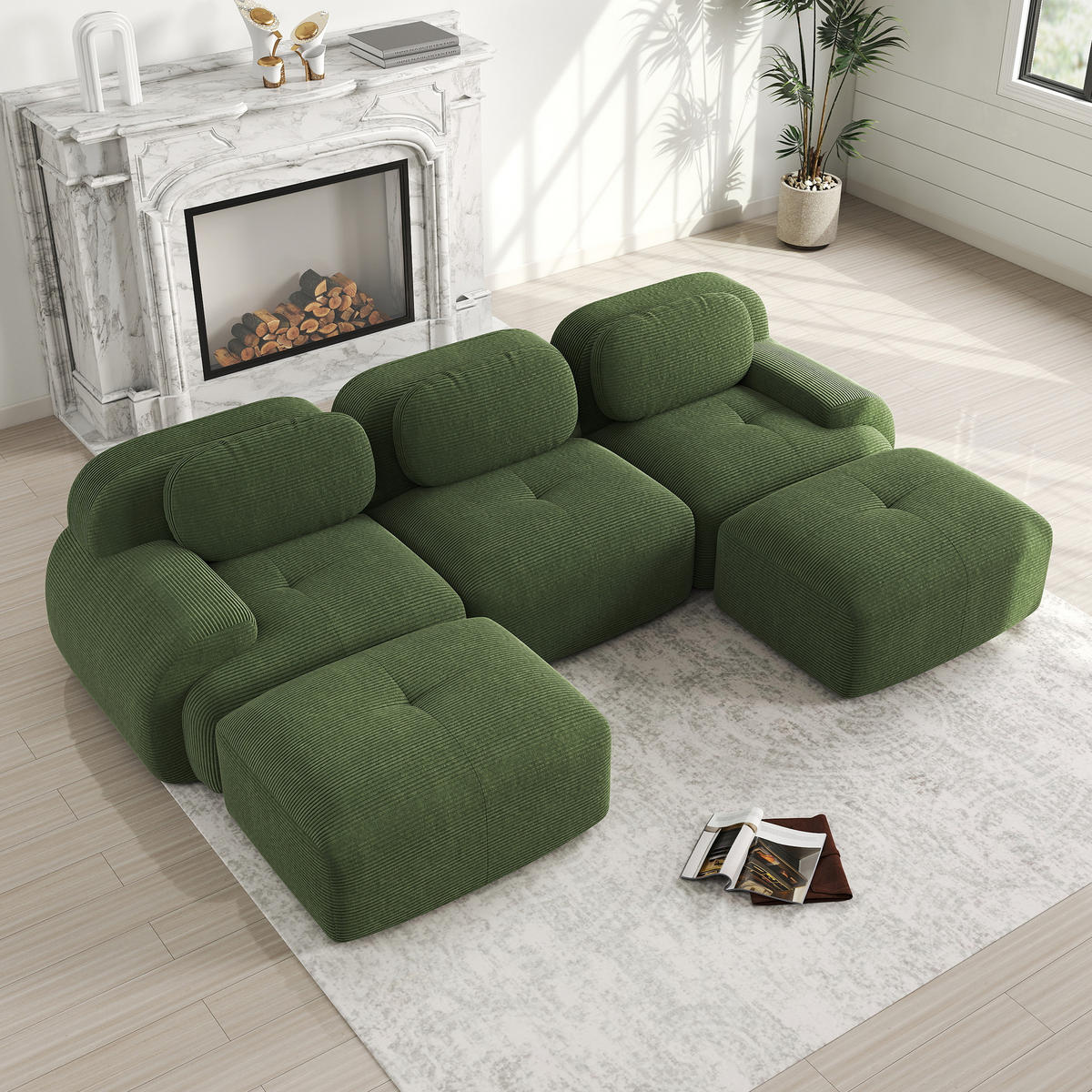 WOHNLANDSCHAFT Cord Grün montagefrei und rutschfest - Grün, Textil (298/75/178cm) - WISHDOR