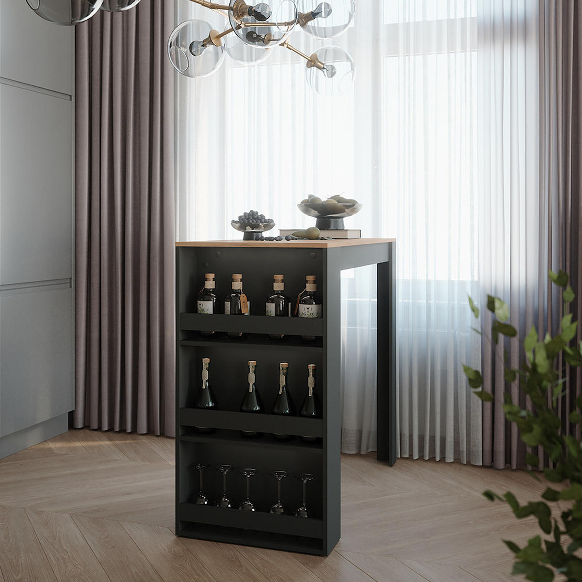 BAROVÝ STŮL Repose Zlatý dub power/antracit - medově dubová/antracitová, kompozitní dřevo (117/57/106cm) - Vicco