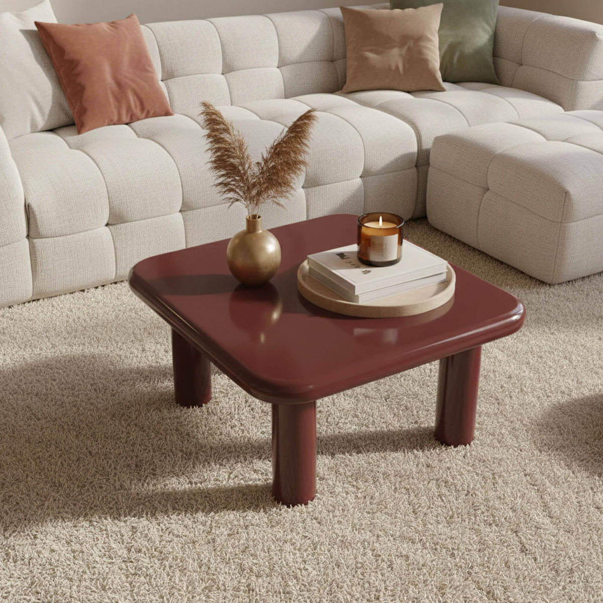 COUCHTISCH, Bordeauxrot - Lila, Holzwerkstoff (75/75/41cm) - Oviala