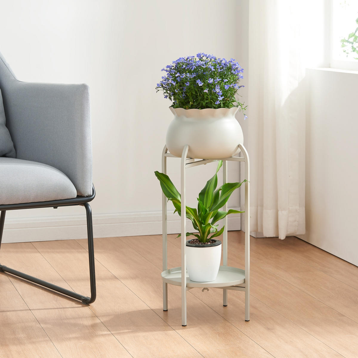 BLUMENSTÄNDER Altena - Hellgrau, Metall (40/40/80.5cm) - [en.casa]