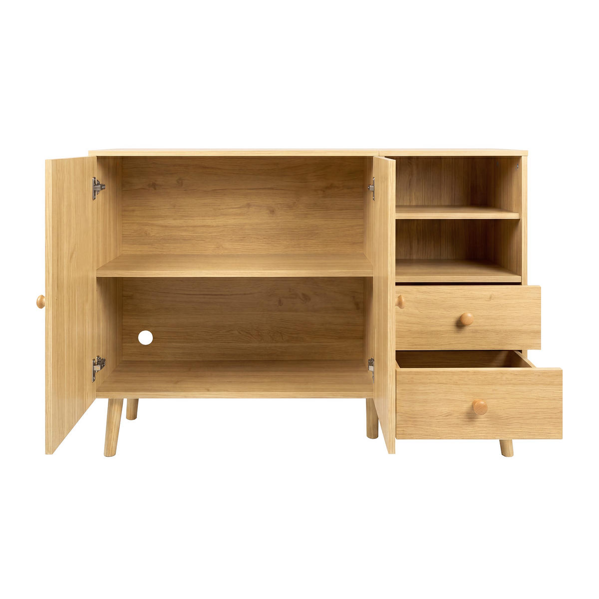 SIDEBOARD Gewölbte Türen Holzfüße 2 Schubladen 2 Fächer Modern - Naturfarben, Holzwerkstoff (118/82/35cm) - FLIEKS