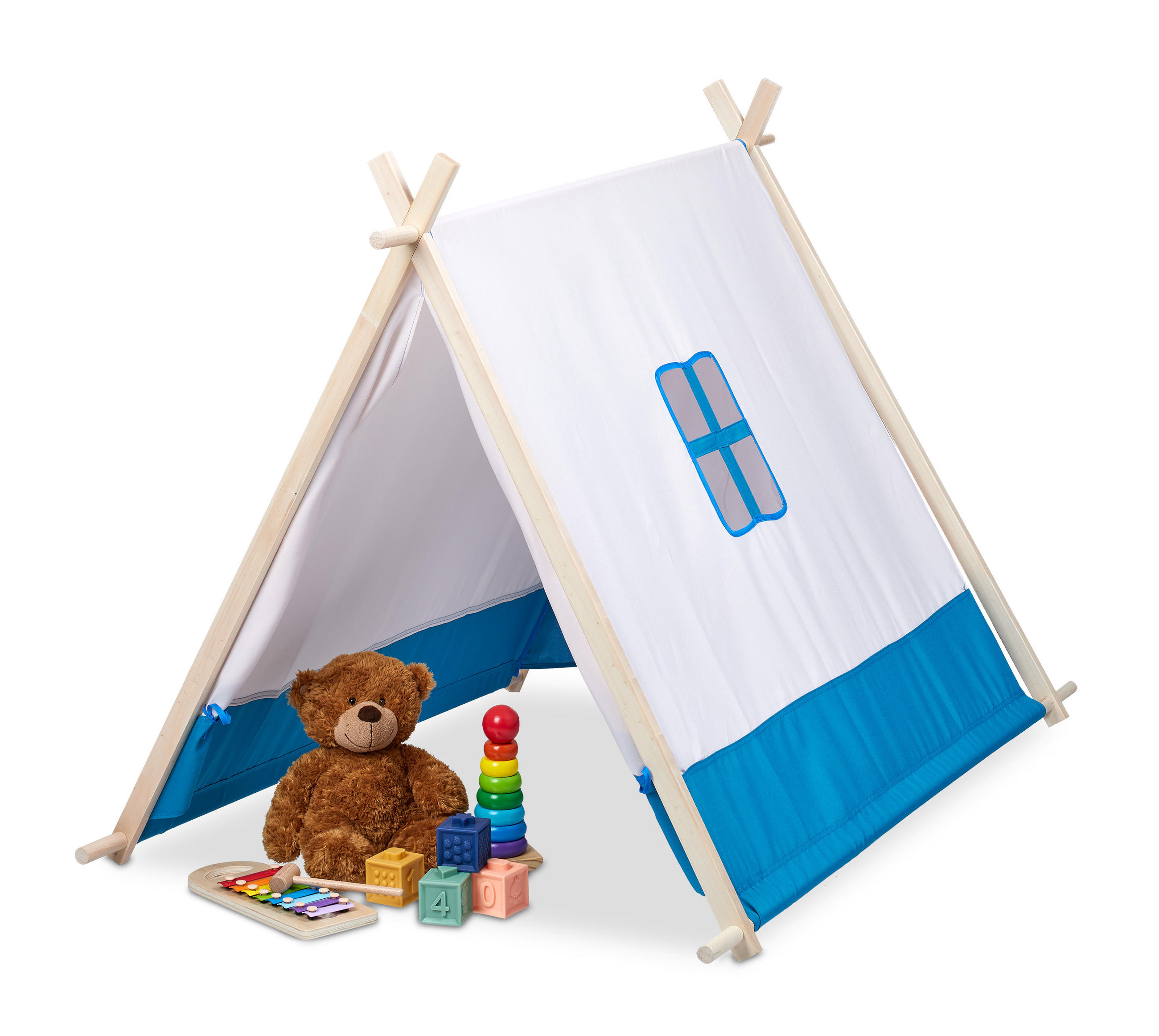 SPIELZELT - Multicolor, Holz/Textil (86/120cm) - Relaxdays