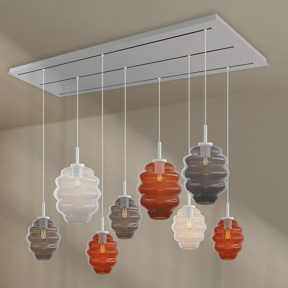 HÄNGELEUCHTE Echos 8-flammig Mehrfarbig Ø 18/25cm - Multicolor/Weiß, Glas (18/18/20cm) - s.luce