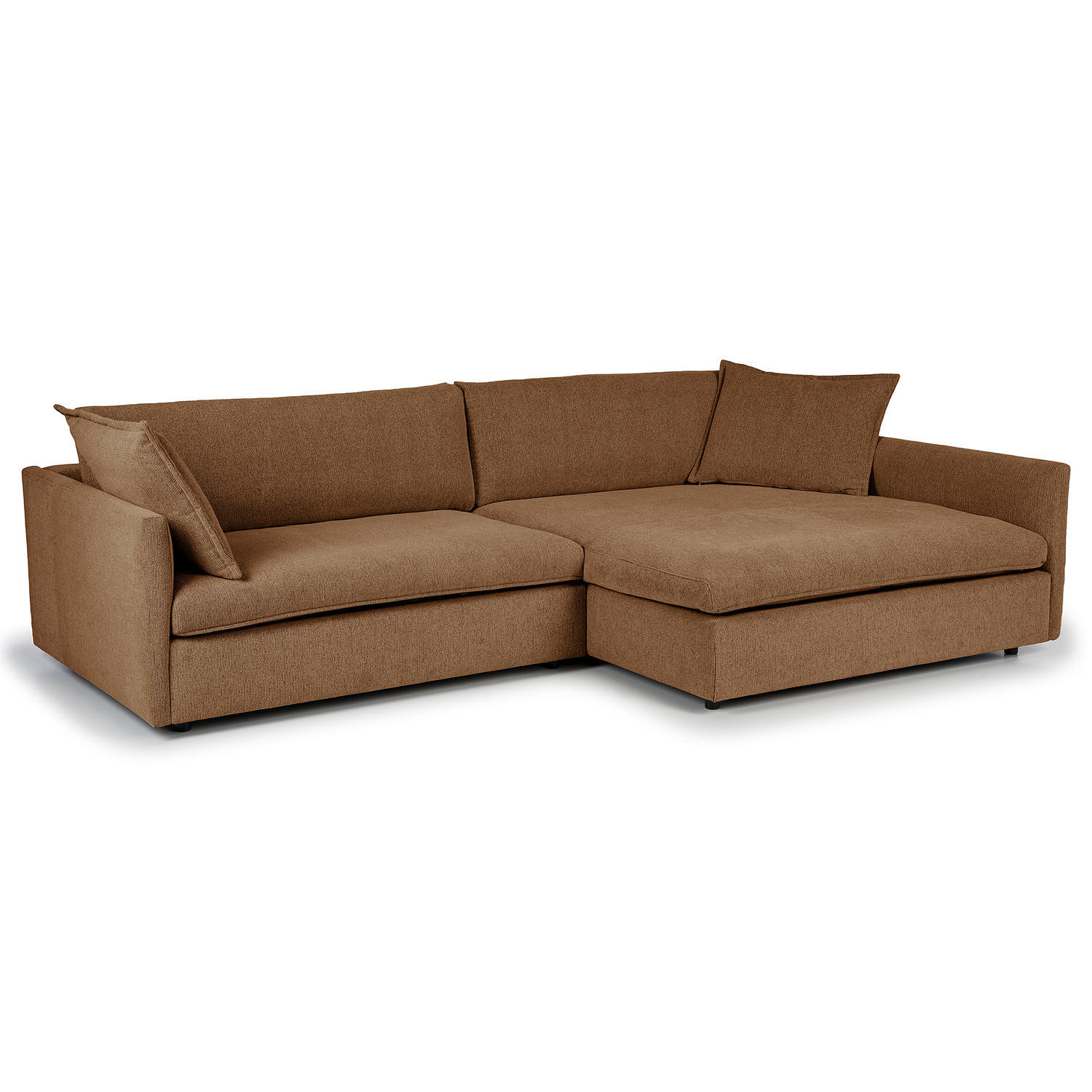 ECKSOFA mit Longchair - Schwarz/Haselnussfarben, Kunststoff/Textil (290/183cm) - home24