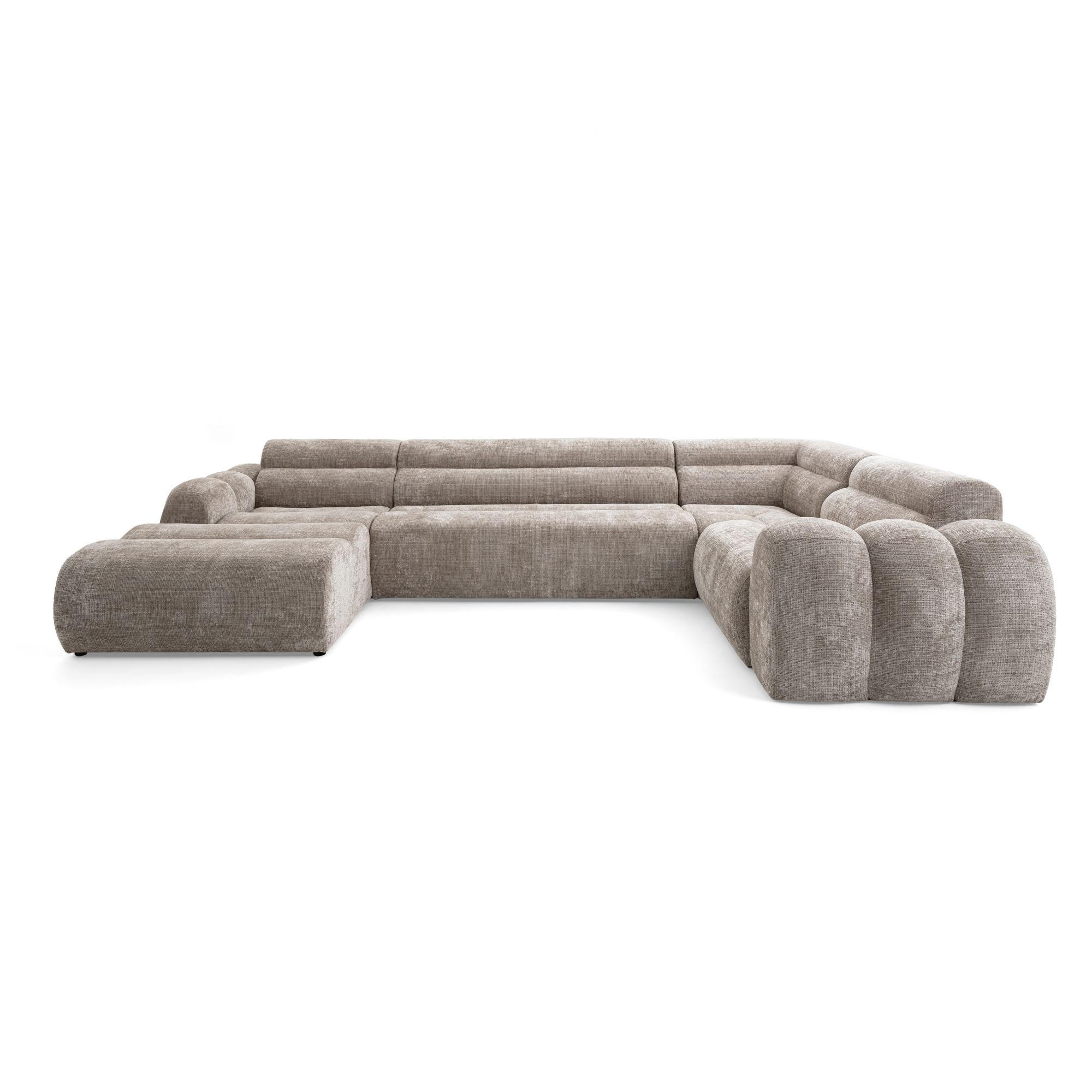6-SITZER modulares Wohnlandschaft U XXL VEER SET 3 Rechts, 368 x 200 cm, Chenille Webstoff Beige - Beige/Schwarz, Holz/Kunststoff (200/75/368cm) - Muffo