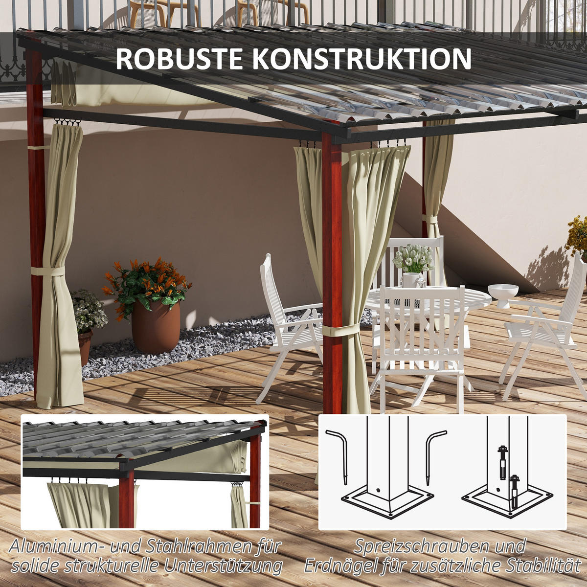 PERGOLA Pavillon mit Seitenwände, Beige - Beige, Kunststoff (300/255/345cm) - Outsunny