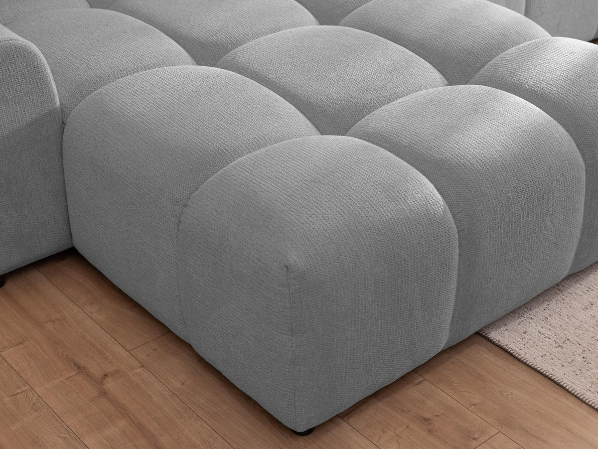 ECKSOFA Bubble mit losen Rückenkissen und Sitzfläche in Bubble-Optik aus weichem Grau Strukturstoff mit schöner Sitzkomfort - Ottomane links - Schwarz/Grau, Holz/Kunststoff (180/306cm) - S-Style Möbel