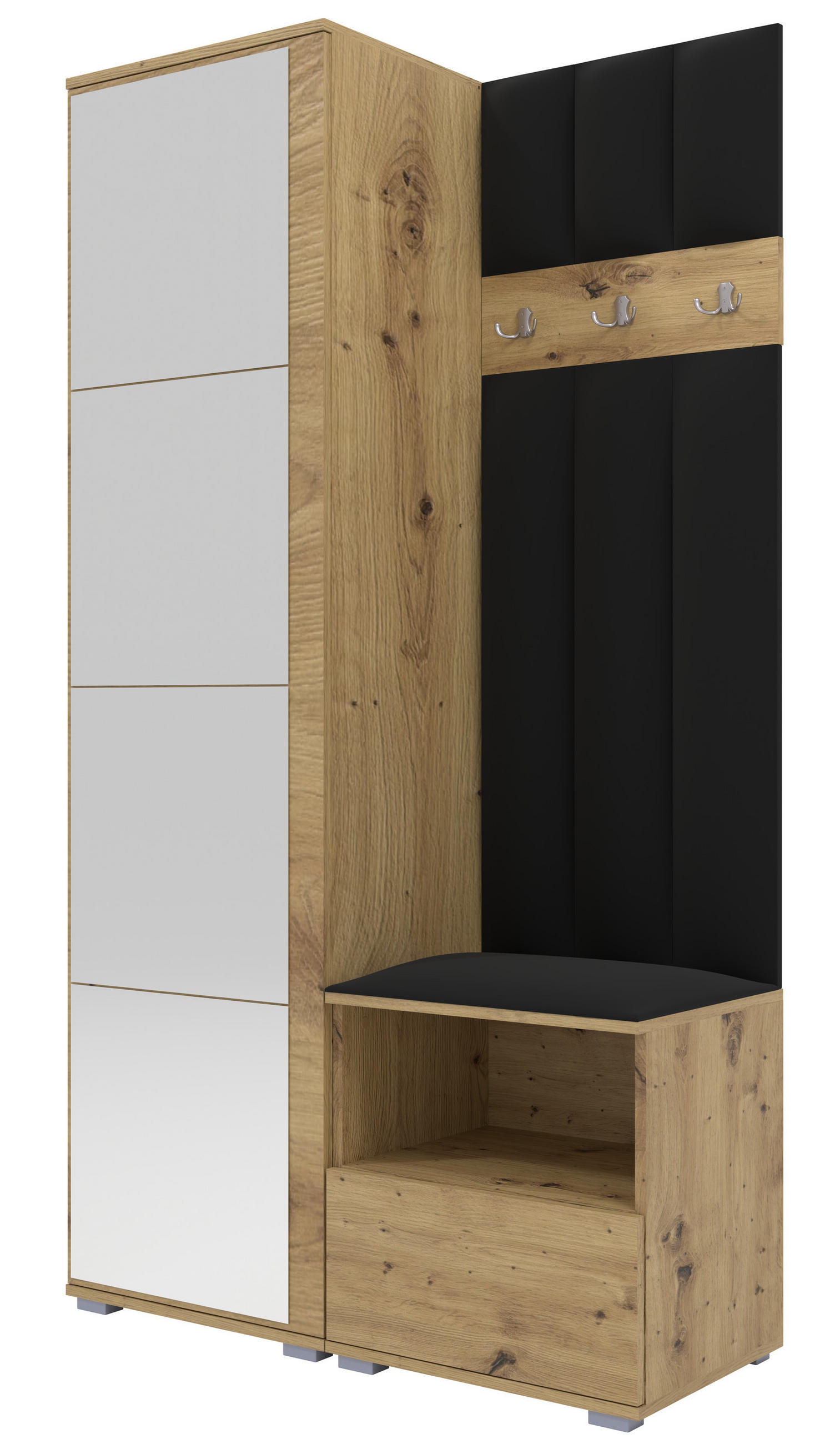Ravio Gepolstert Eiche Artisan, Schwarz 100x187x40 cm