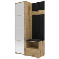 GEPOLSTERT Garderoben-Set Nela I LUX (Spiegel – Farbe Eiche Artisan + Stoff Trinity 16) - Silberfarben/Schwarz, Holz/Holzwerkstoff (100/187/40cm) - Ravio