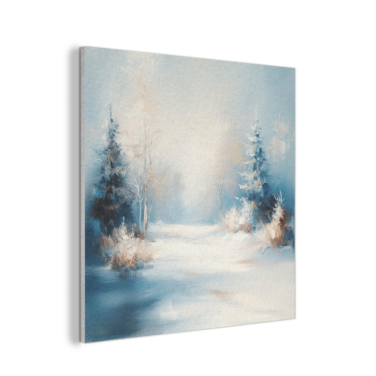 AKUSTIKPANEEL Wald - Winter - Natur - Abstrakt - Schnee 90x90 cm - Weiß, Textil (90/0.9/90cm) - MuchoWow