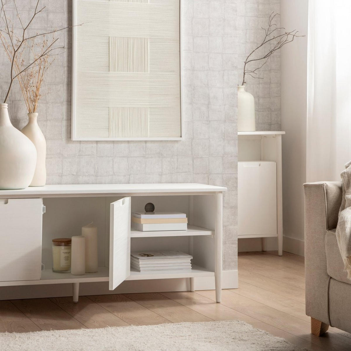 TV-ELEMENT Kenan Weiß 140 cm x 55 cm - Weiß, Holzwerkstoff (140/55/40cm)