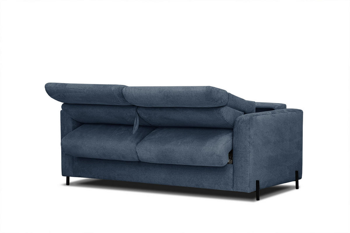 SOFA MEZO 3-Sitzer mit Schlaffunktion, dunkelblau - Schwarz/Dunkelblau, Holz/Textil (232/90/107cm) - Courtois Laville