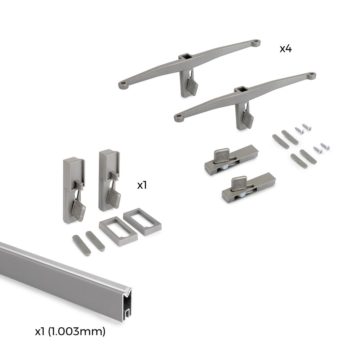 BRACKET SET für 4 Holzböden und 1 Hängestange 1m lang Zero, Aluminium und Zamak und Kunststoff, Steingrau lackiert - Grau, Metall (4.1/12/20cm) - EMUCA