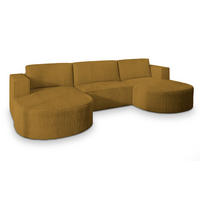 WOHNLANDSCHAFT VEZZO P Gelb Kordstoff mit Schlaffunktion - Gelb, Holz (347/85/174cm) - MASSENO