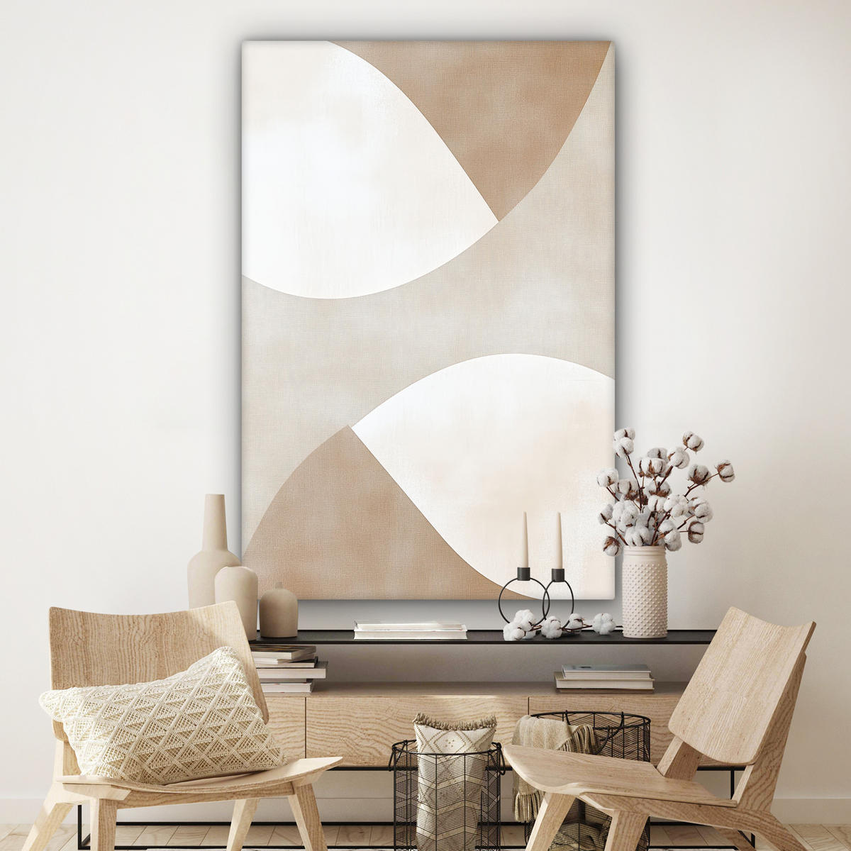 OBRAZ NA PLÁTNĚ Hnědá - Japonci - Abstrakt 90x140 cm - písková barva, textil (90/140cm) - MuchoWow