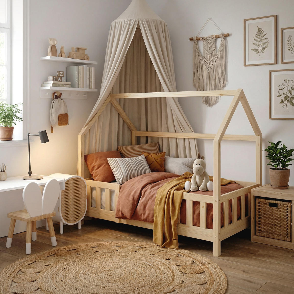 DĚTSKÁ POSTEL 70x140 cm s matrací a bočnicí z přírodního borového dřeva - přírodní, dřevo (70/140cm) - ML-DESIGN
