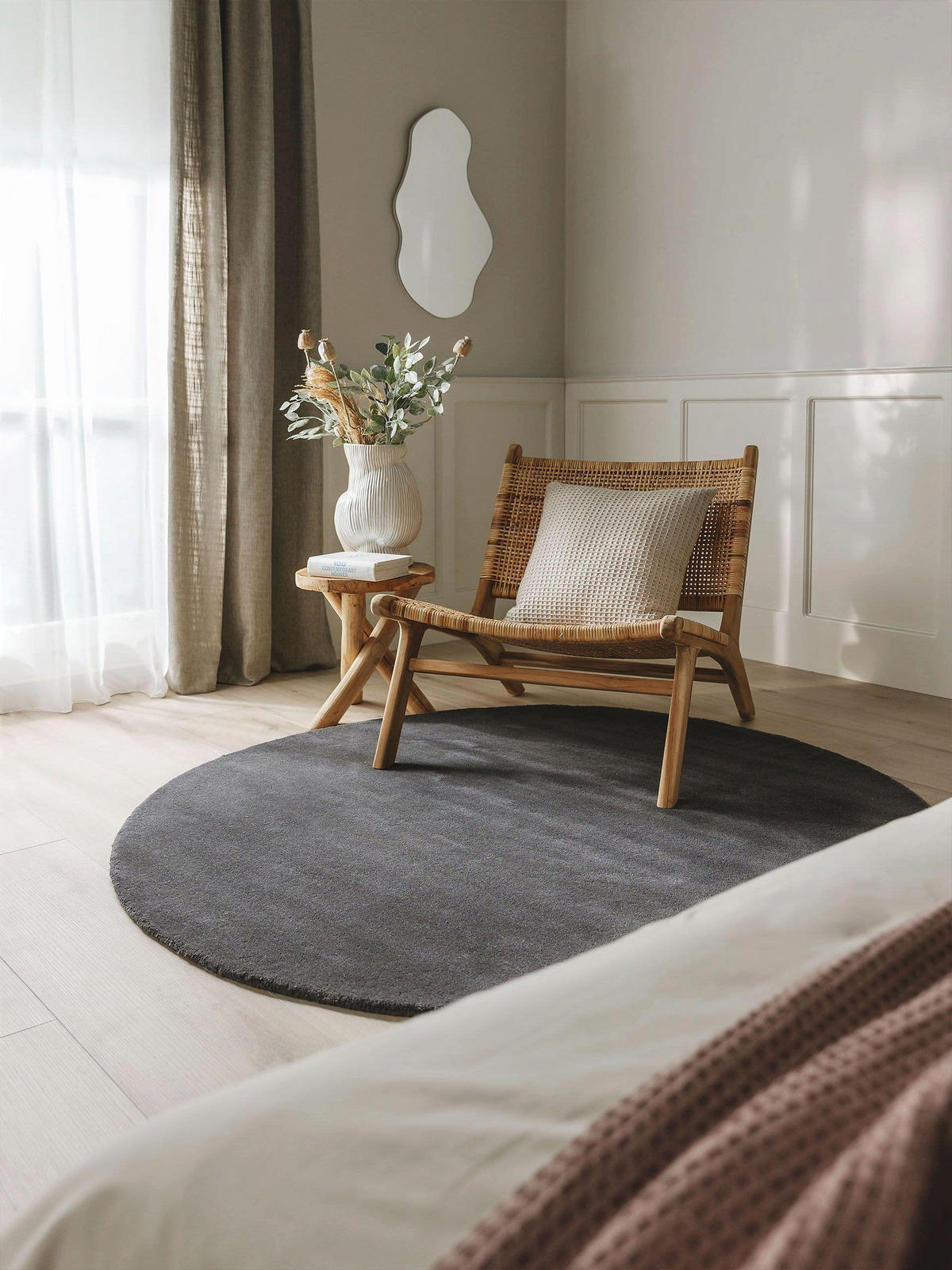 WOLLTEPPICH rund Bent Anthrazit ø 100 cm rund - Anthrazit, Textil (100/100cm) - benuta Nest