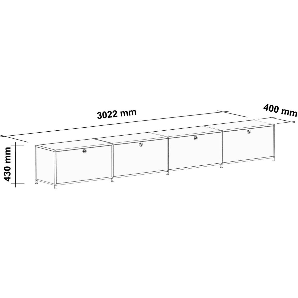 TV Board mit 4 Klappen & Schloss, Breite 302 cm, Anthrazitgrau - Chromfarben/Silberfarben, Metall (40/43/302.2cm) - Versee