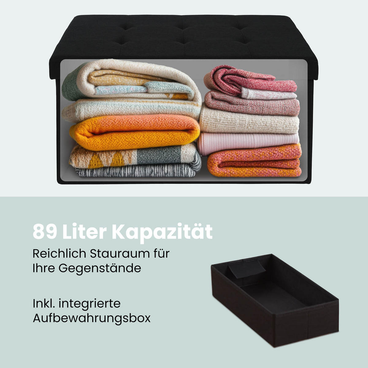 SITZBANK 76/38/38 cm + extra Box, Schwarz - Schwarz, Kunststoff (38/38/76cm) - Blumtal